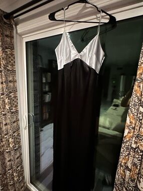 Satin Two-Tone Black & Silver Slip Nightdress